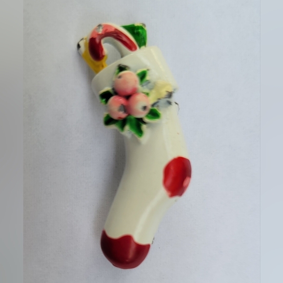 Vintage Iron enamel handpainted swing back lapel pin brooch 1920s-40s Christmas - Picture 3 of 9